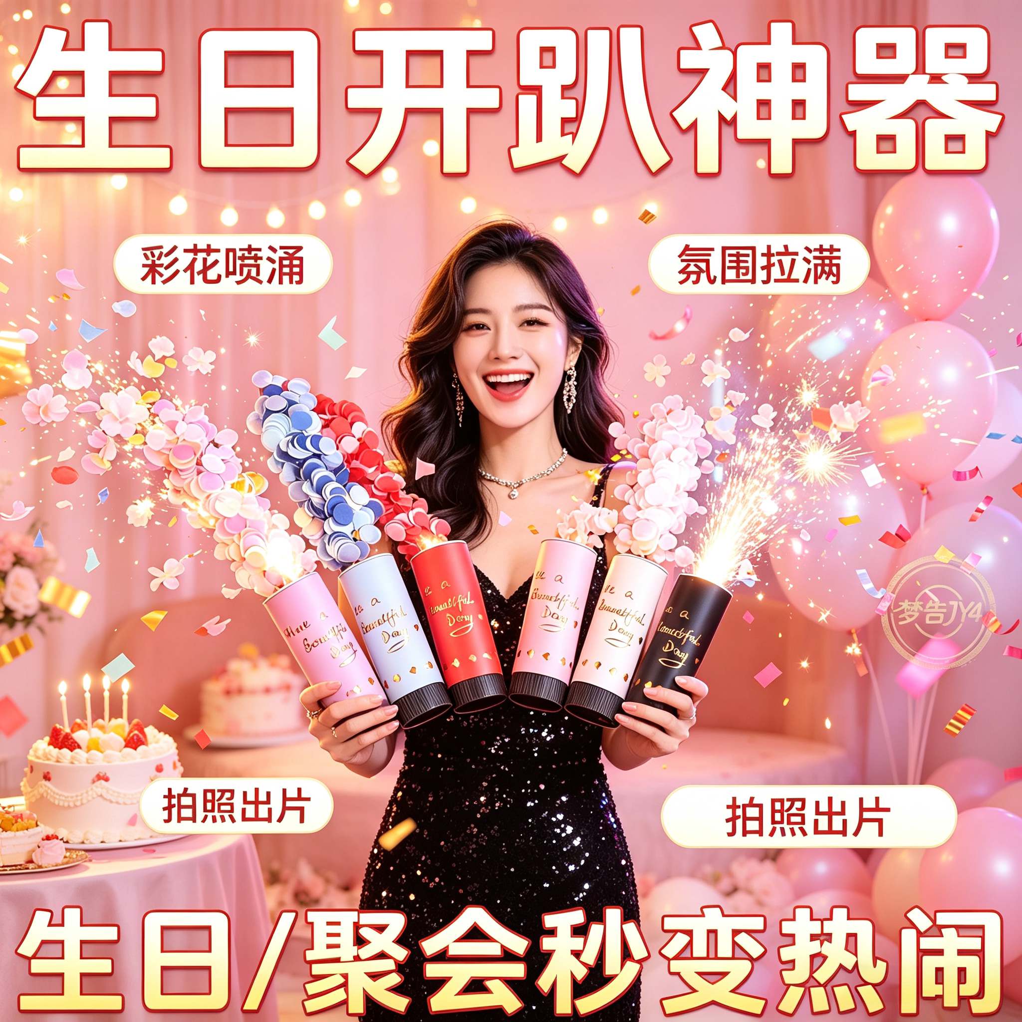主播手拧礼花筒生日酒吧整箱礼炮直播间氛围马卡龙花瓣雨手持礼炮