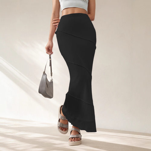 纯色不规则半身长裙Solid color irregular half length skirt