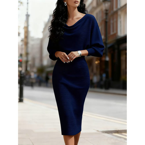 蝙蝠长袖收腰连衣裙  Bats Long Sleeve Waist-Cinching Dress