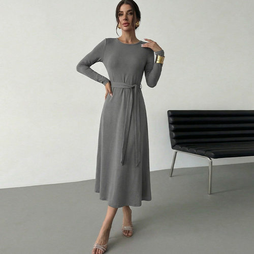 长袖系带连衣长裙 Long sleeved lace up jumpsuit long skirt