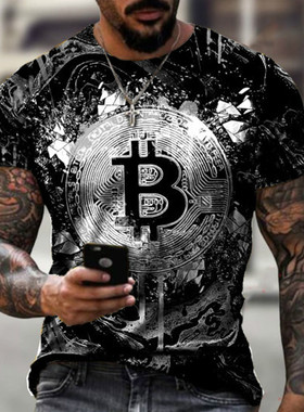 Bitcoin3DPrinted Crew Neck Short Sleeve5比特币3D打印圆领短袖
