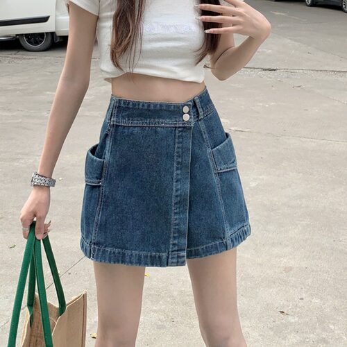 高腰不规则短裙女 High waisted irregular short skirt woman