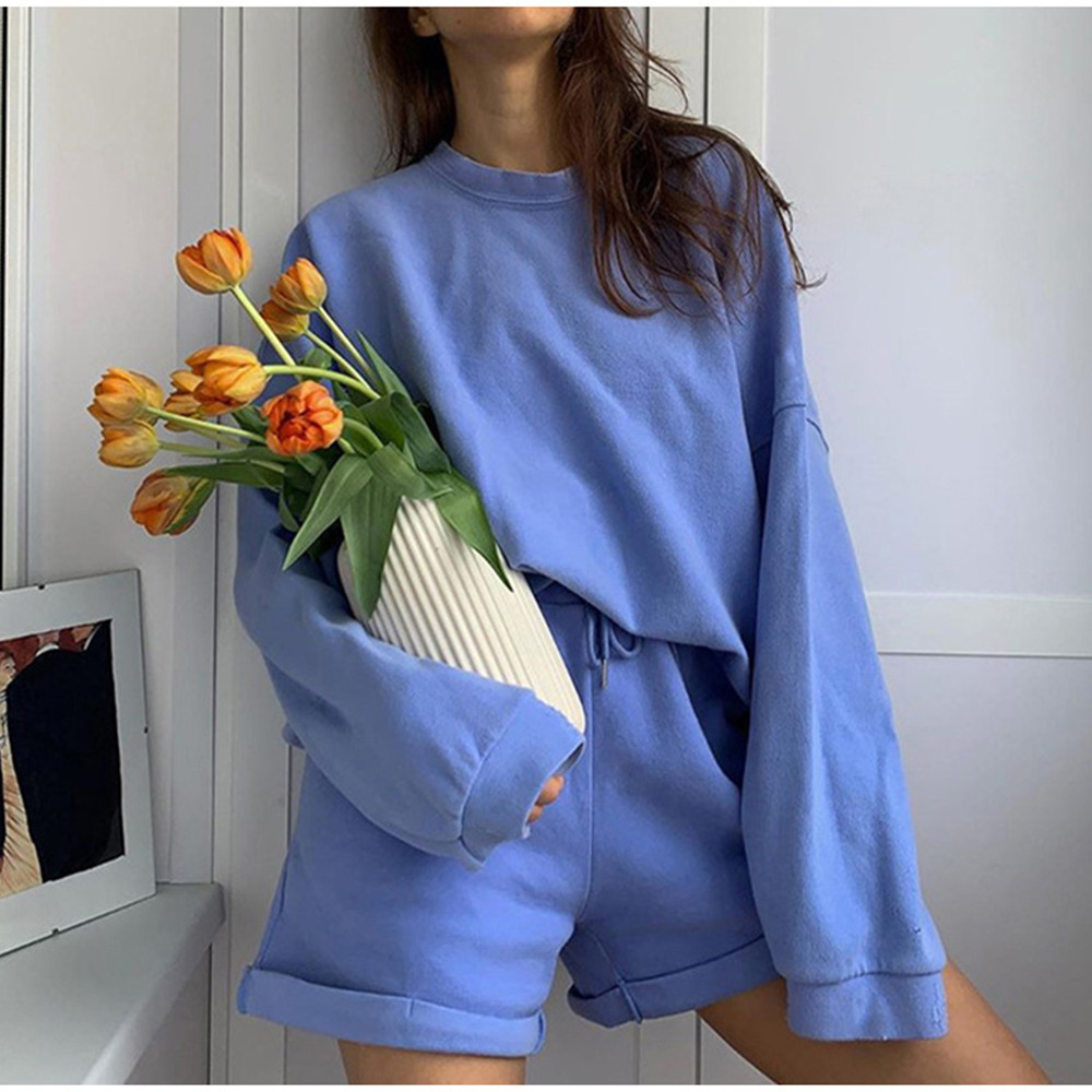 Summer Solid Color Casual Long Sleeve Fashion Suit女纯色套装