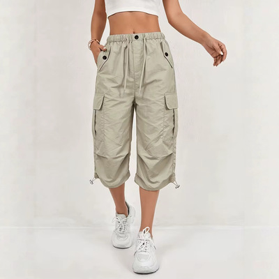 Women's multi pocket sports croppedpants女式多口袋运动七分裤