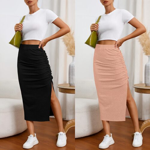 开衩褶皱女士半身长裙Slit pleated women's halflengthlongskirt