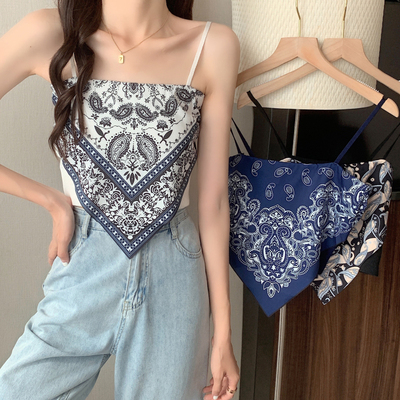 夏印花复古百搭小吊带