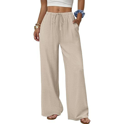 松紧抽绳女士阔腿裤Women's wide legpantswithelasticdrawstring