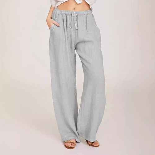 High-waisted drawstring straight-leg pants高腰抽绳直筒裤女