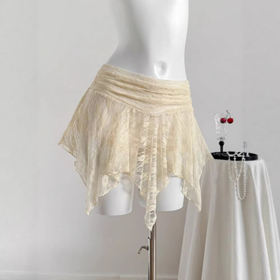 蕾丝不规则裙摆半身裙Lace irregular skirt half length skirt
