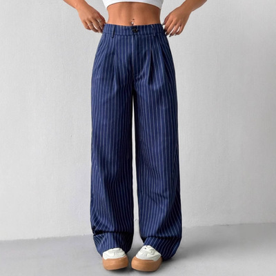 Striped mid-rise casual wide-leg pants 条纹中腰休闲阔腿裤