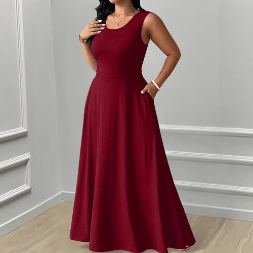 Round-neck laced plus-size dress for women圆领系带大码连衣裙