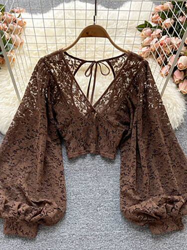 ff Long Sleeve Open Back Short Tops Female Party Blusas 2021