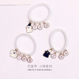 定制字母万圣节幽灵电话线手链姓名缩写学生礼物情侣闺蜜可爱手饰