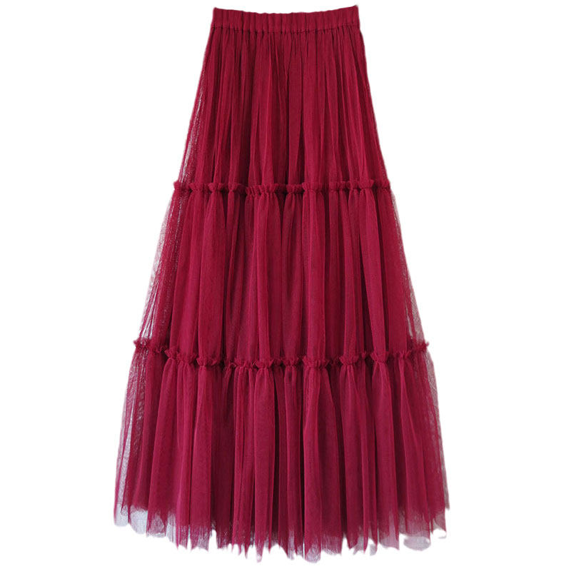 百褶裙 纱裙高腰显瘦垂感网纱半身裙秋冬 白色蛋糕裙子女春秋长裙