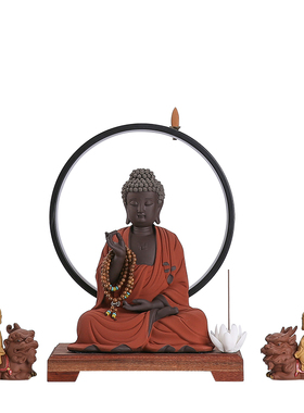 新中式如来佛像灯圈摆件陶瓷释迦摩尼客厅办公室创意玄关禅意装饰