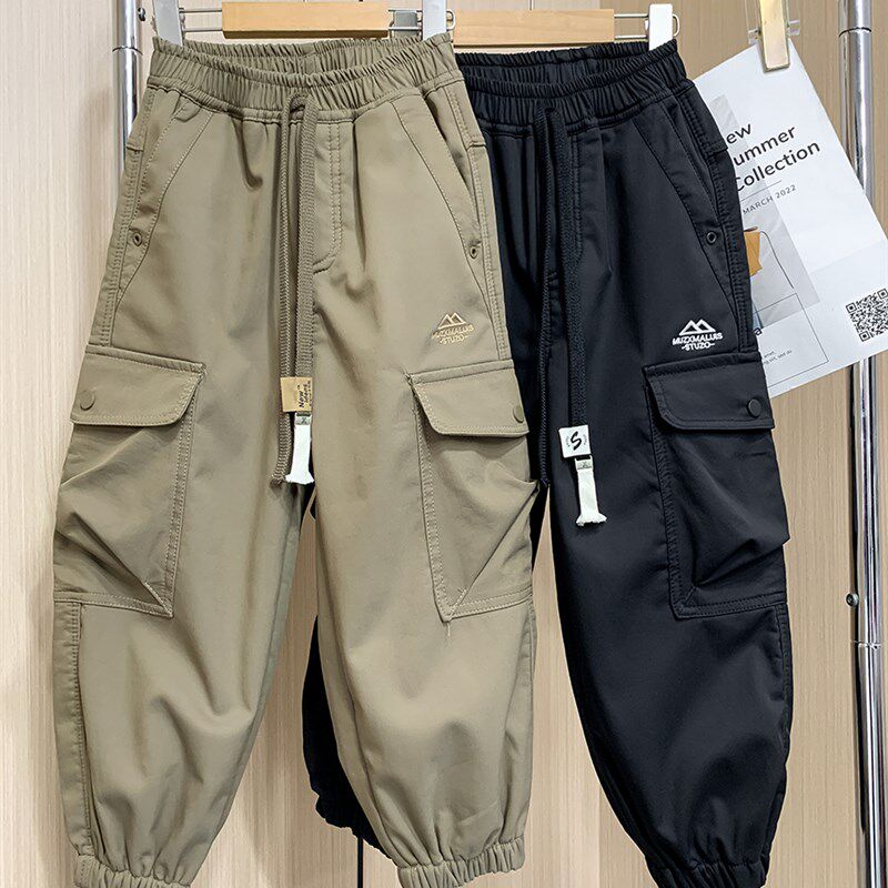 男童加绒工装裤2024新款冬季中大童加厚休闲裤儿童百搭一体绒裤子