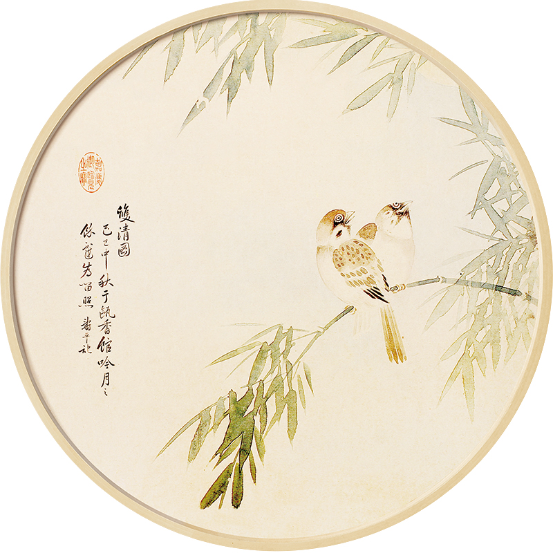 新中式书画圆形装饰画花鸟工笔国画客厅墙挂画书房茶室水墨壁画图片