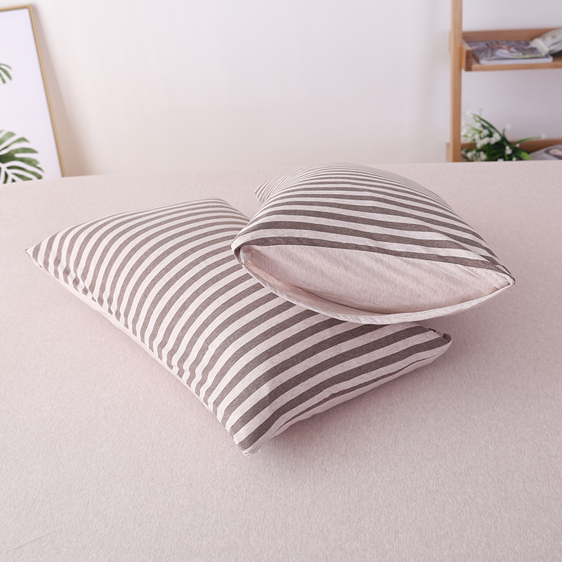 针织棉条纹枕头天竺棉纯棉全棉枕头套单人单个成人48X74枕芯套