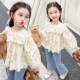 小童宽松长袖 女童洋气花朵衬衫 宝宝可爱娃娃衫 2024新款 上衣 春夏季