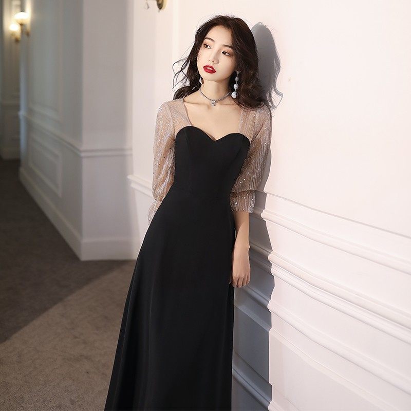 小个子晚礼服女2021新款气质高端法式平时可穿黑色18岁女生连衣裙