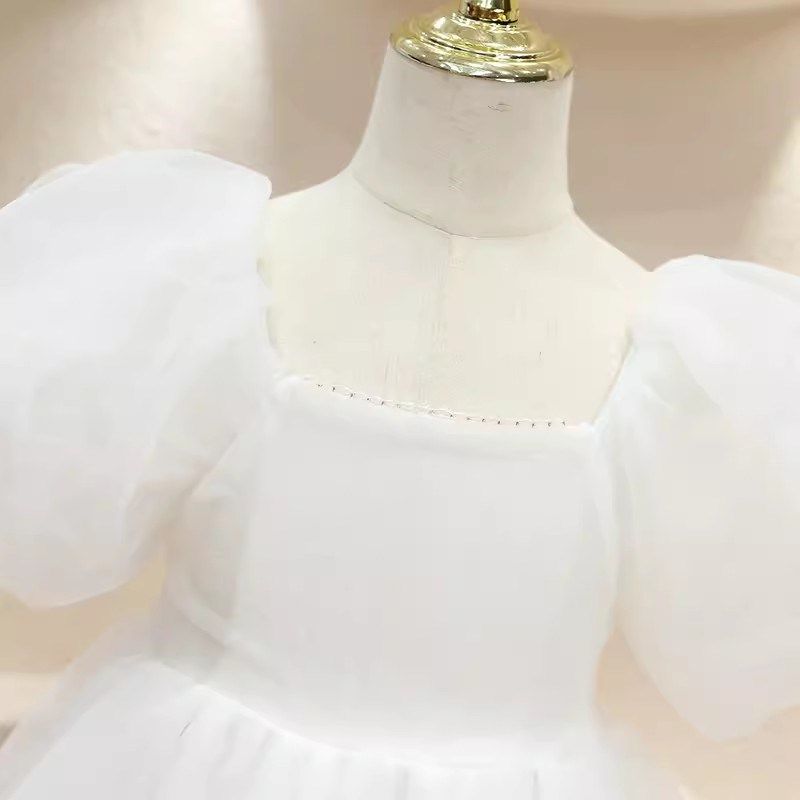 儿童公主裙2024夏款新白色长款婚纱蓬蓬纱纱裙表演礼服女童连衣裙
