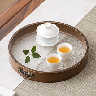 复古海棠花托盘家用长方形竹茶盘杯子收纳水杯茶具盘餐具果盘客厅