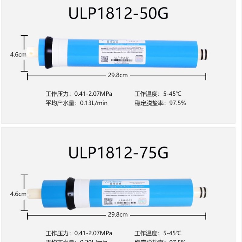 汇通RO膜丰达膜壳惠灵顿1812-75RO膜50G100G过滤壳纯净水机器配件