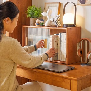 桌面置物架学生桌上书架实木多层防尘书桌收纳架台面展示柜水杯架