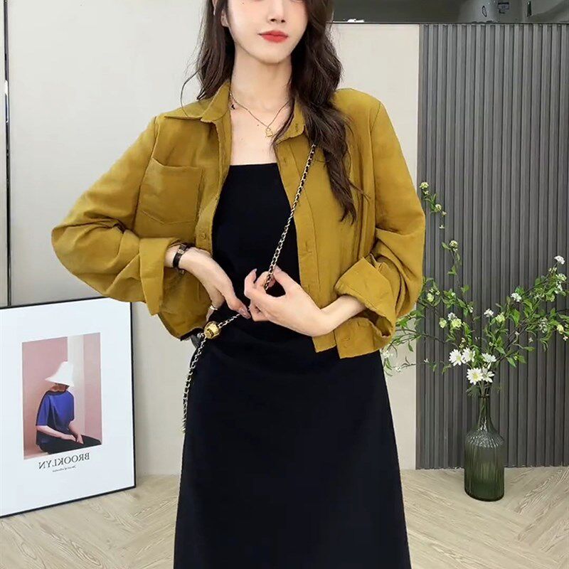 夏季新款设计感后背开叉衬衫女吊带连衣裙外搭开衫宽松短款防晒衣