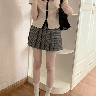 星星抱月球jk制服水手领条纹收腰衬衫女短袖夏拼色上衣学院风衬衣