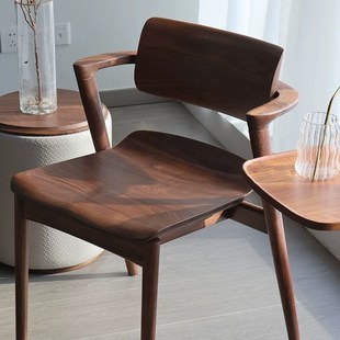 川上北美黑胡桃木川上椅白蜡木全实木餐椅靠背椅子家用休闲扶手椅