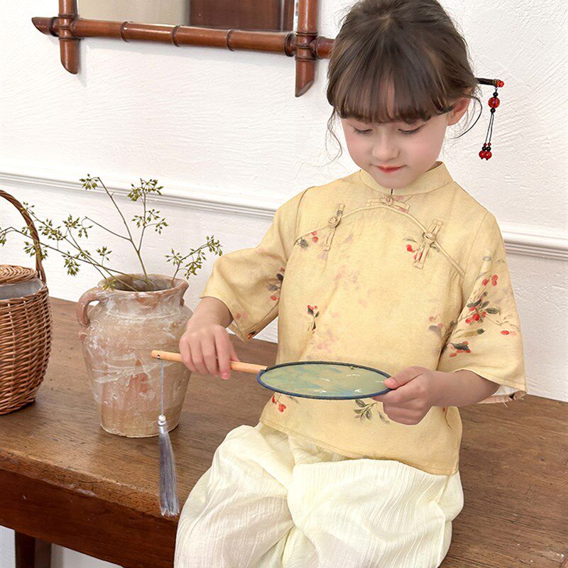 夏季新款女童新中式汉服套装儿童宝宝旗袍裙+盘扣衬衫+雪纺阔腿裤,童装/婴儿装/亲子装,旗袍,淘宝优惠券,粉丝福利购,淘宝优惠卷