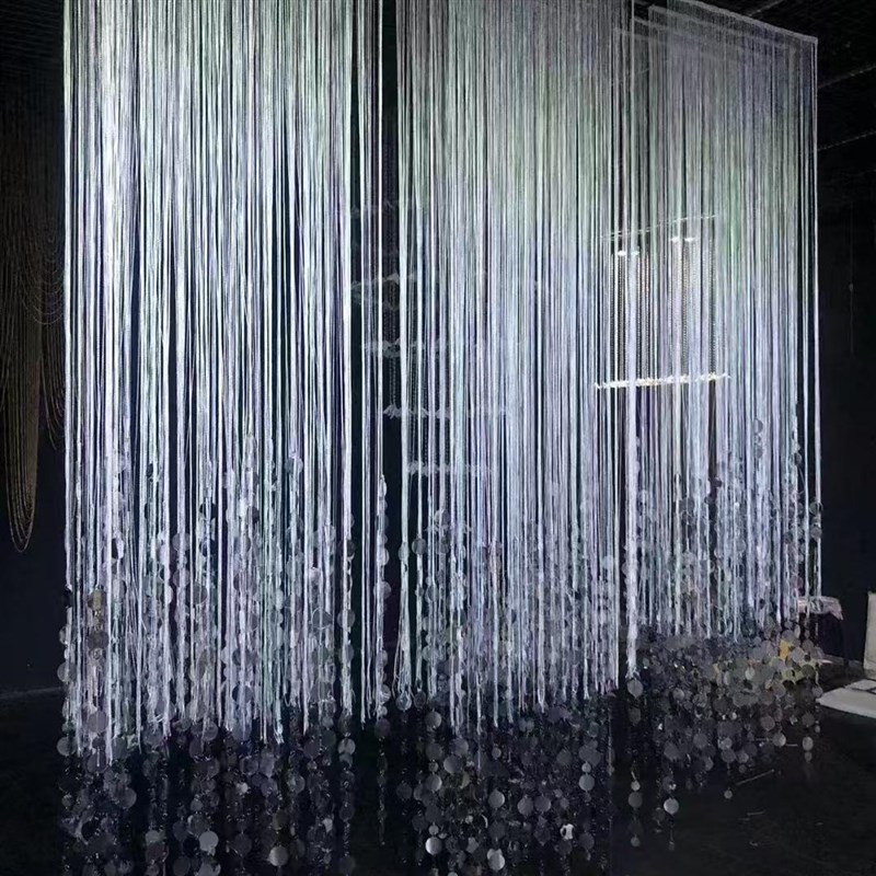 婚庆道具线帘流苏亮片珠帘挂件酒店婚礼堂吊顶装饰背景圆片韩式