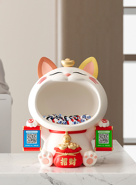 招财猫摆件收钱二维码店铺开张收银台前台发财猫装饰新店开业礼物