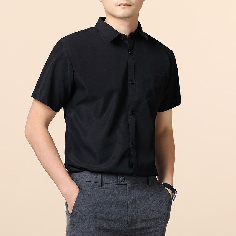 夏季男士白色短袖衬衫商务职业正装工装免烫抗皱长袖薄款衬衣上衣