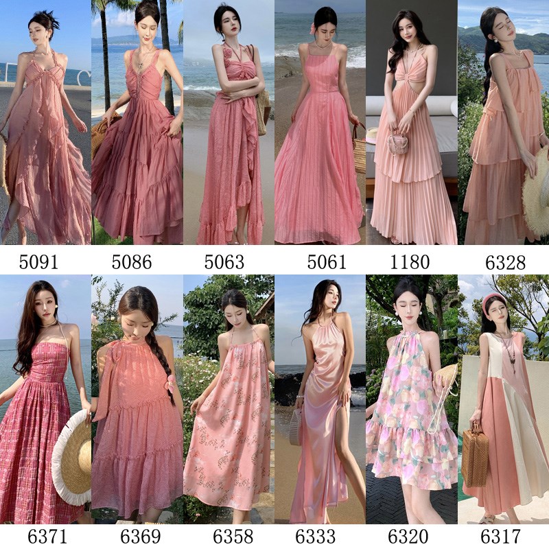 海南三亚旅游玫粉红色连衣裙气质仙女神范高级感海边度假沙滩长裙