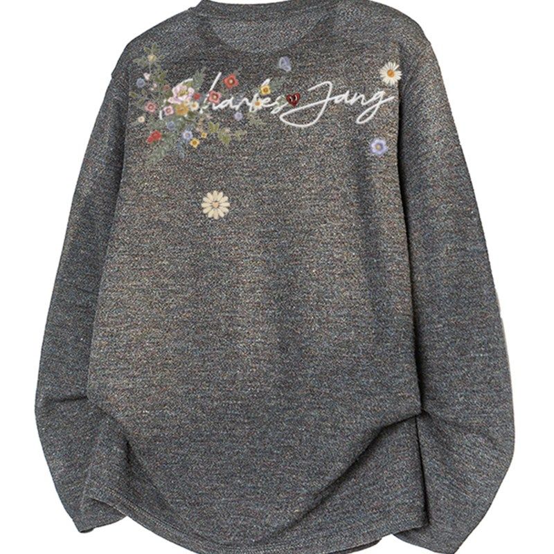 查尔斯桃心 美式花卉轻薄款微透罩衫长袖t恤男女宽松休闲情侣上衣