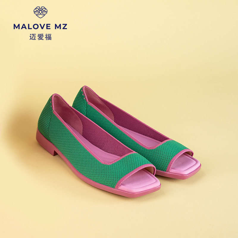MALOVE MZ2025新款平底百搭低跟浅口单鞋女时尚通勤露趾鱼嘴凉鞋