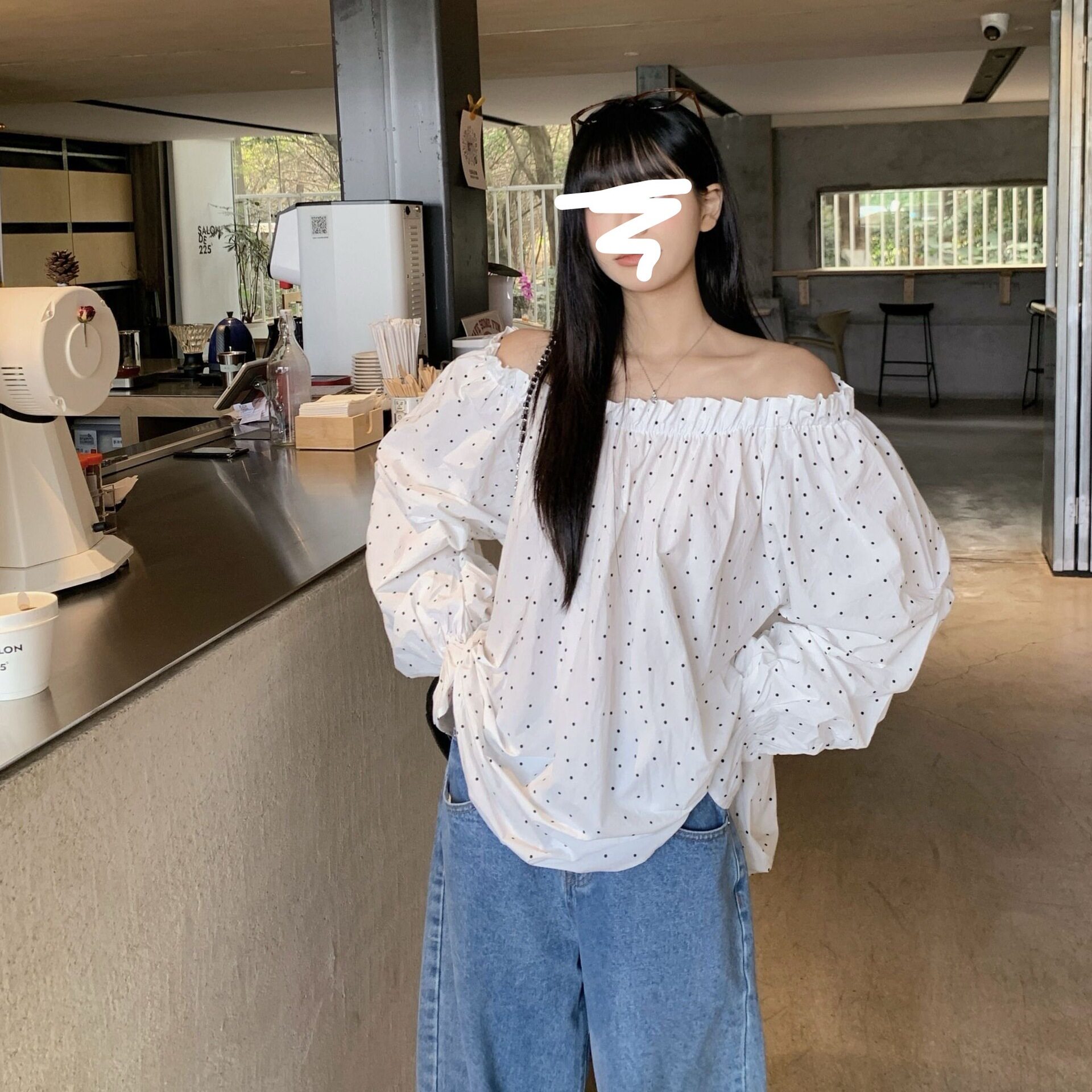 韩系甜美波点木耳边一字