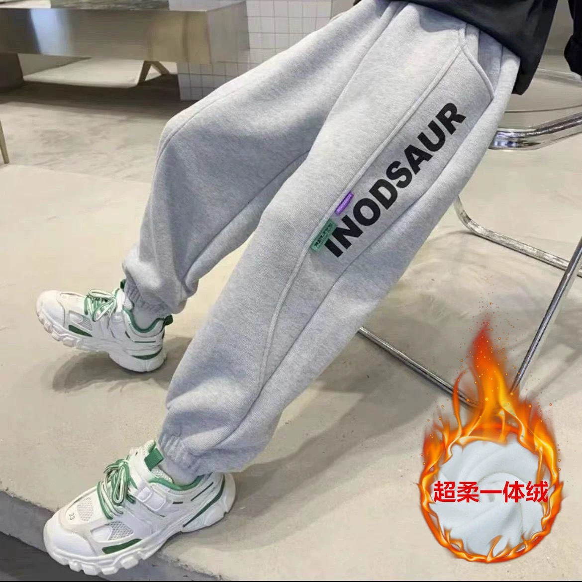 男童秋冬薄绒运动卫裤一体绒长裤