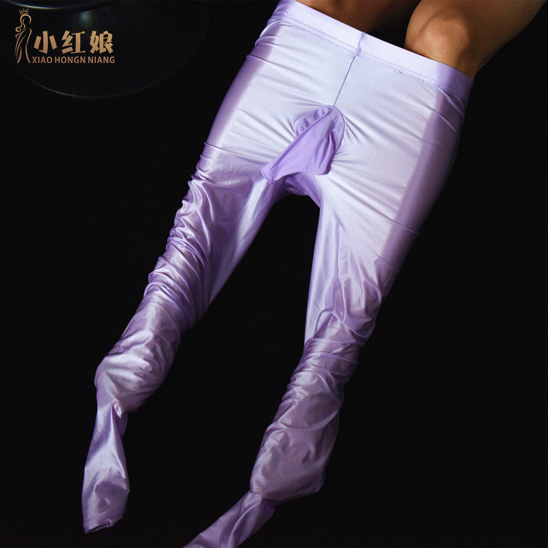 男士弹力锦纶仿皮连裤袜油亮绸缎九分裤光泽丝袜JJ套瑜伽连裤袜子