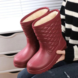 水靴防寒加厚底胶鞋 加厚保暖防水棉雨靴男冬季 女加绒防滑水鞋 雨鞋