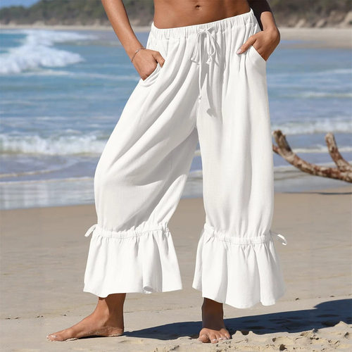 褶皱系带女士阔腿裤 Pleated lace up women's wide leg pants
