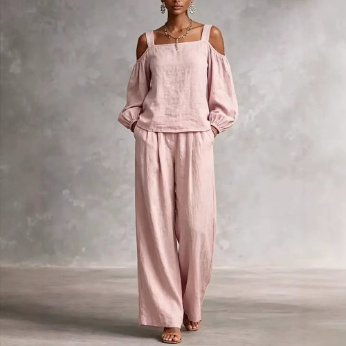 Off shoulder T-shirt and pants two-pieceset露肩T恤长裤两件套