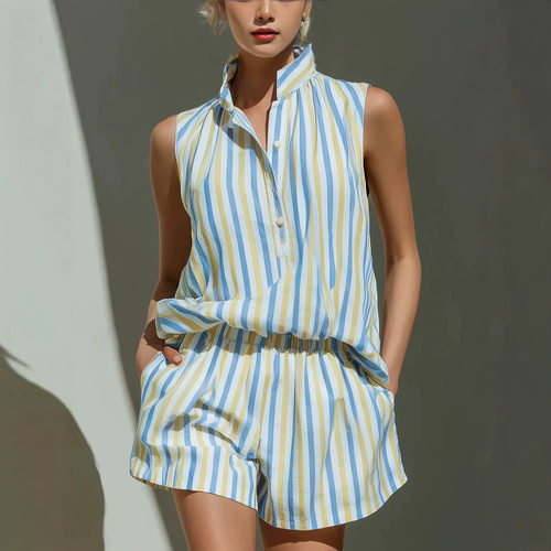 无袖上衣短裤女士套装   Sleeveless top shorts women's set