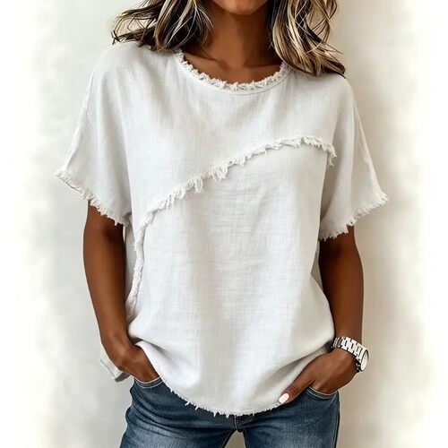 圆领流苏拼接女士上衣Round neck fringe patchwork women's top