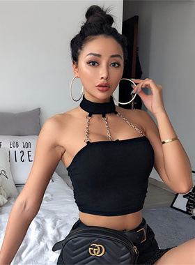 Summer Sling Chain Fashion Bandeau T-Shirt夏季吊带链抹胸T恤