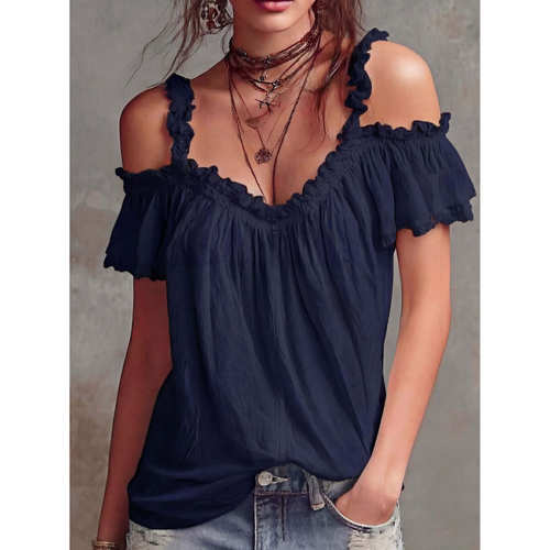 荷叶领休闲吊带上衣女Lotus collar casual camisole topforwomen