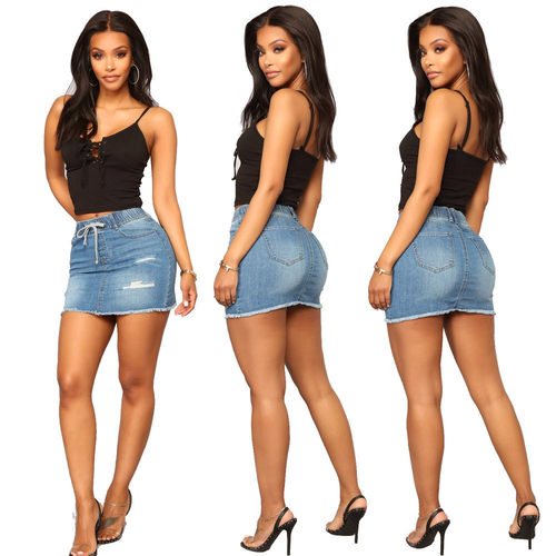 不规则破洞包臀短裙女Irregular hole wrappedshortskirtforwomen