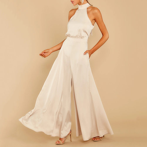 纯色露肩连体长裤女Solid color off shoulder jumpsuit forwomen